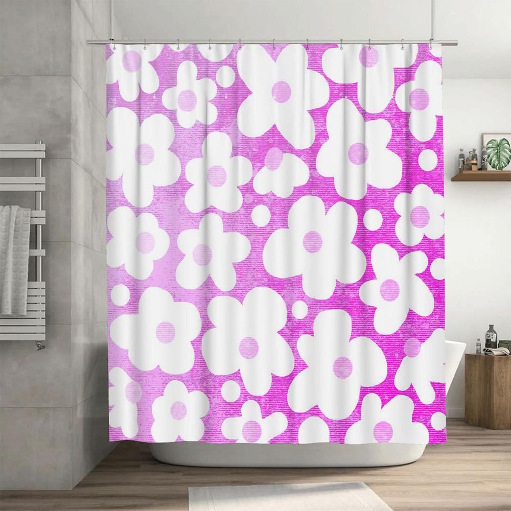 Vintage Style Floral Shower Curtain Waterproof Bathroom Decor Home Decoration Pink White Flower Pattern Print Fabric Liner Size: