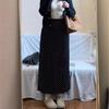 New Autumn/Winter Girls' Black Polka Dot Midi Skirt, Slimming A-line with Split, Perfect for Pear-Shaped Figures