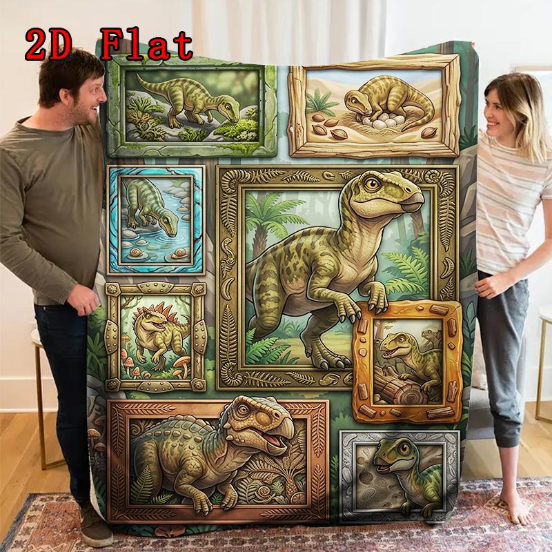 Dinosaur Collection 2D Flat Pattern Flannel Blanket, High Quality All Seasons, Home Decor, Warmth and Comfort, Perfect for Christmas Gifts.