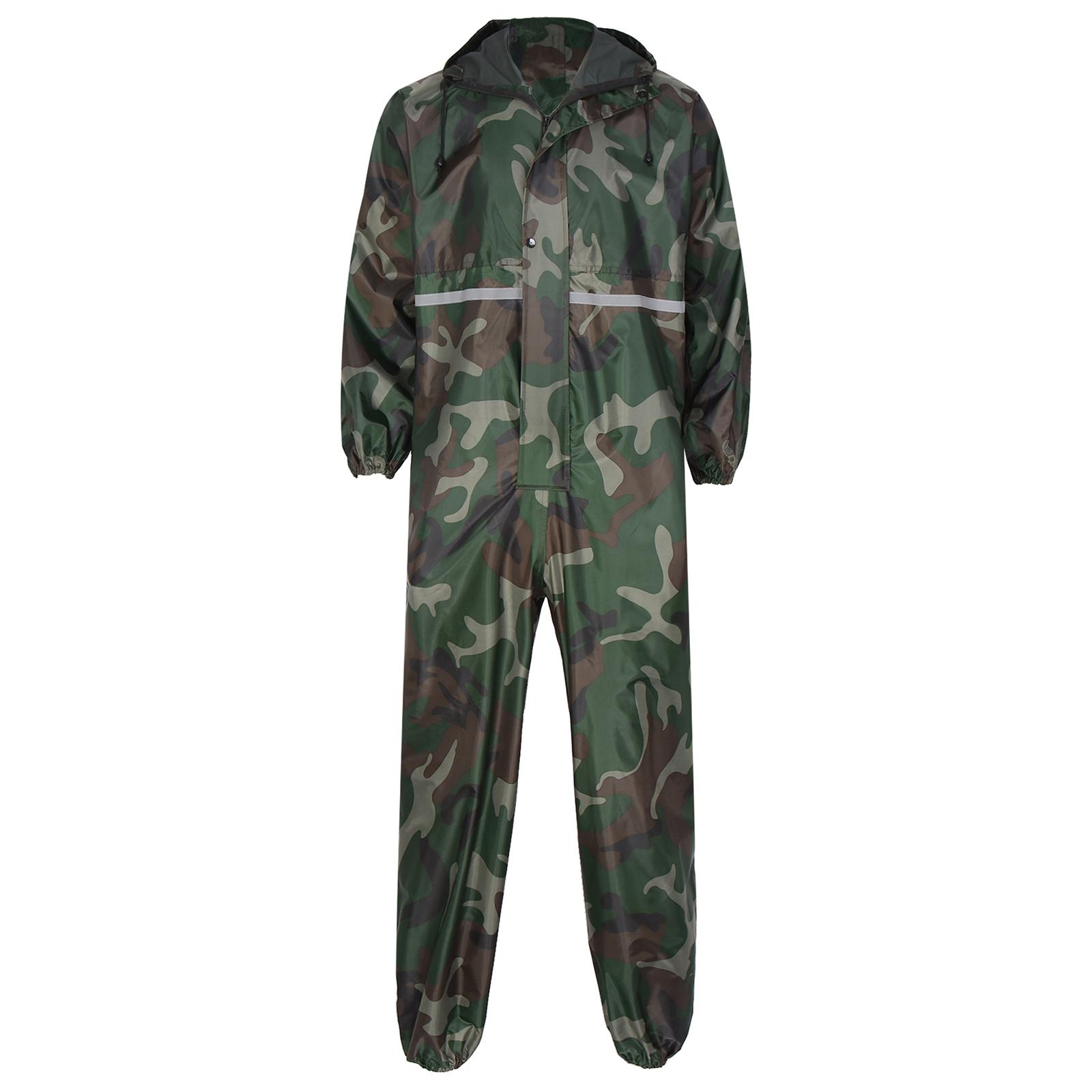 

Чоловічий водонепроникний комбінезон зі світловідбивною смугою, дощовик з довгим рукавом і капюшоном, комбінезон на блискавці, робочий одяг M камуфляж зелений колір