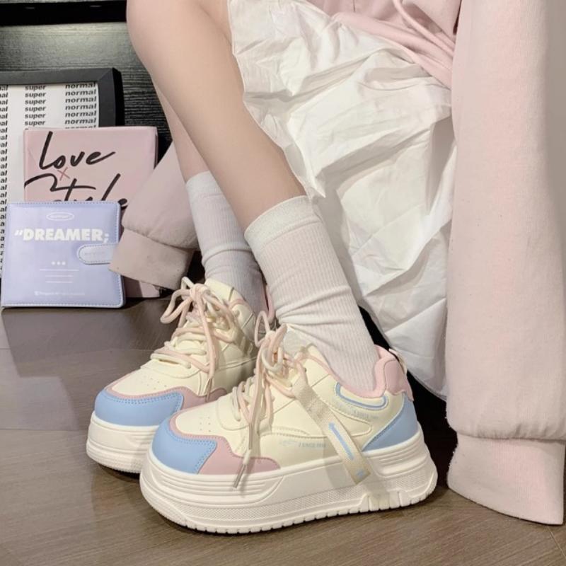 Fashion Zapatillas Autumn Women Skateboard Shoes Platform Casual Sneakers Fashion Breathabe Round-toe Vulcanized Shoes Women's Trainers