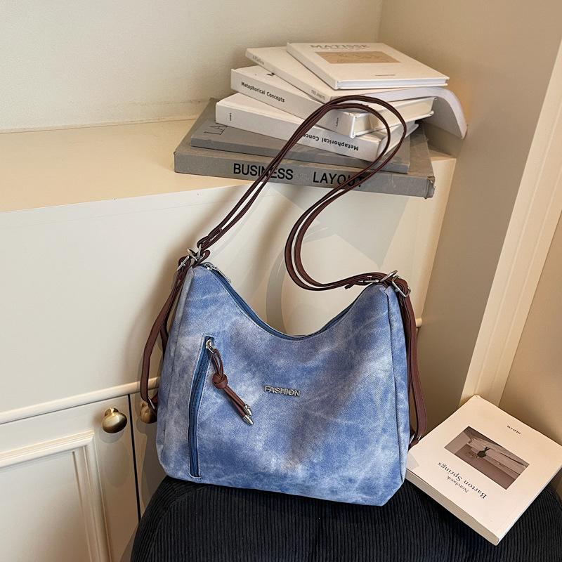 Schoolbag retro large capacity shoulder double shoulder tote messenger bag solid color commuting 1011 simple new fashion commuting leisure