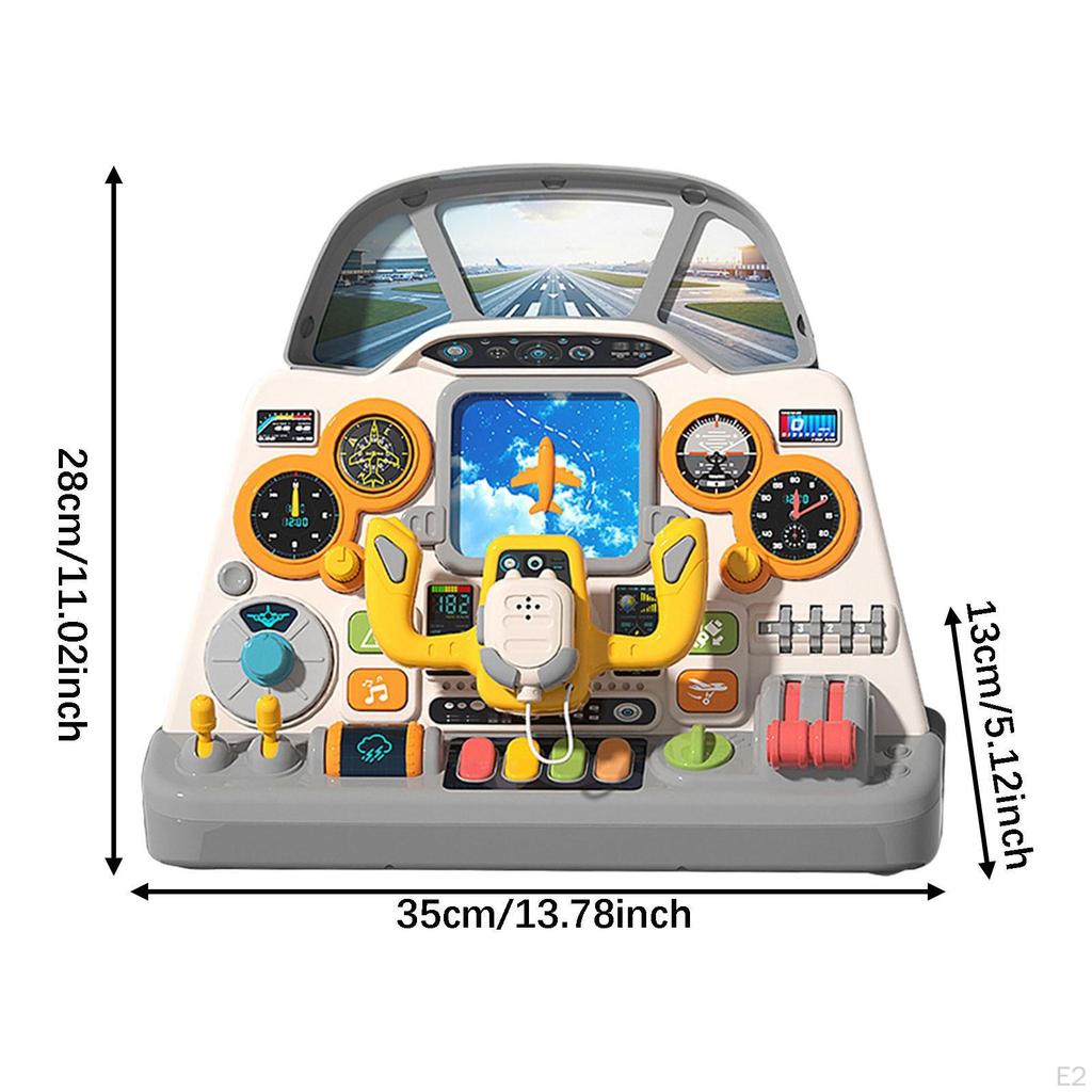 Steering Wheel Busy Board Game with Lights, Sounds Simulated Airplane Cockpit Toy Sensory Activity