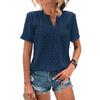 Women's Casual Short Sleeve Blouse V Neck Textured Dot Pattern Buttoned Front Lightweight Top for Everyday Wear
