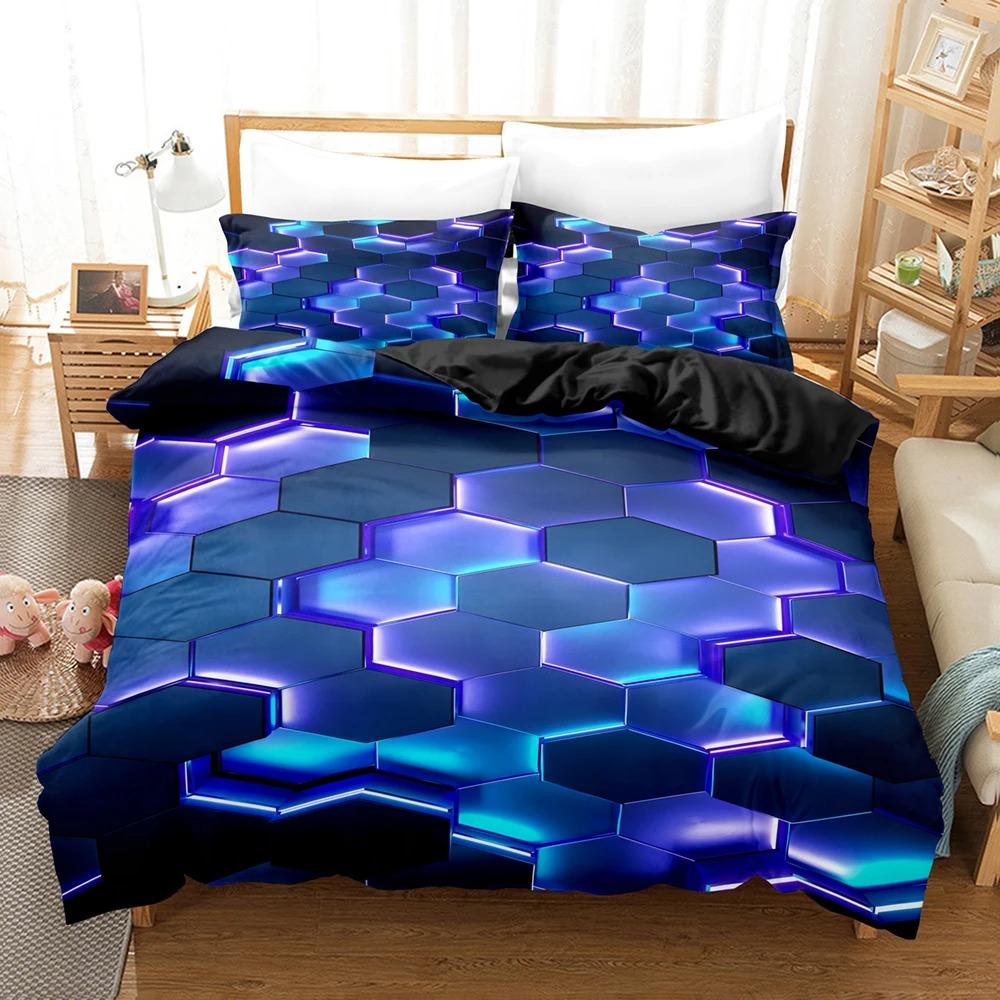Juego de Cama de Rejilla Poligonal Brillante Dorada Juego de Edredón Cama Individual Doble Cama King Size Juego de Cama Cubierta de Edredón Funda de Almohada