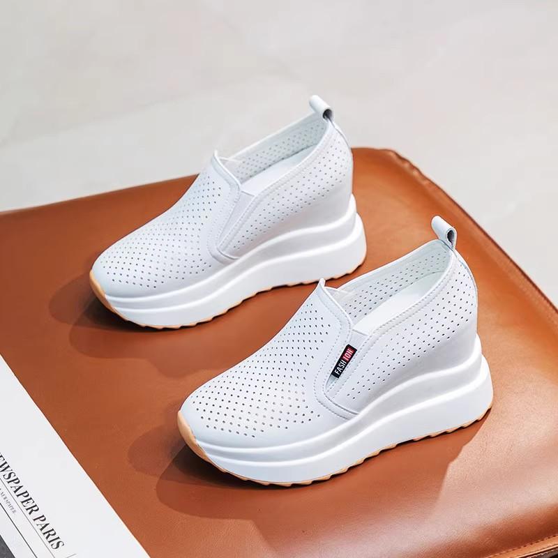 Korean Version Outer Wear Inner Height Increase 10CM Single Shoes Summer Versatile Hollow Breathable Casual Platform Shoes Lazy One Pedal Women'