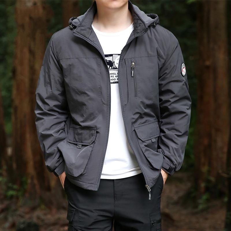 

Мужская куртка-ветровка для улицы с флисовой подкладкой, теплая, водонепроницаемая, с капюшоном, многокарманная, повседневная куртка-пальто, зимняя мужская одежда 5XL серый
