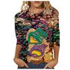 Long Sleeved Glamorous Mask Patterned Top Carnival Themed Printed Women's T-shirts