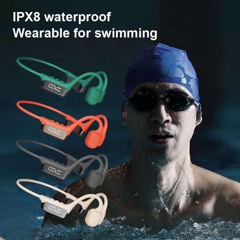 Wireless Ipx8 Waterproof Bone Conduction Headphone With 32G For Swimming Sporters Ear-Hook Open Ear Earphone Led Display Screen