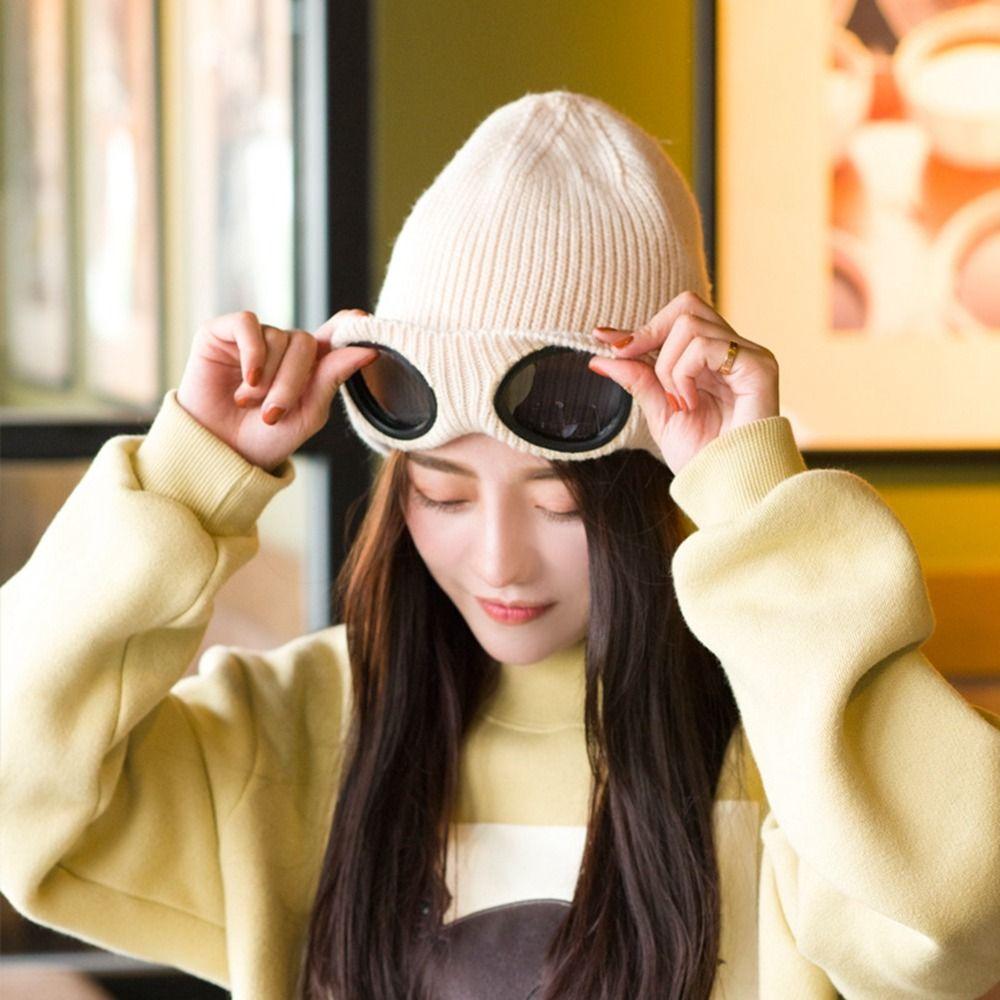 Cap With Glasses Skullies Caps Pullover Cap Knitted Hats Women Wool Caps Ski Cap Korean Beanies