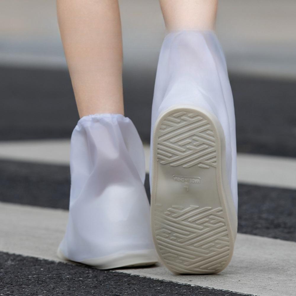 Rain Cover Adult Thick Sole Middle Tube PVC Rain Shoe Cover Anti Slip Wear Resistant Non Wet Shoes Reusable White Edging