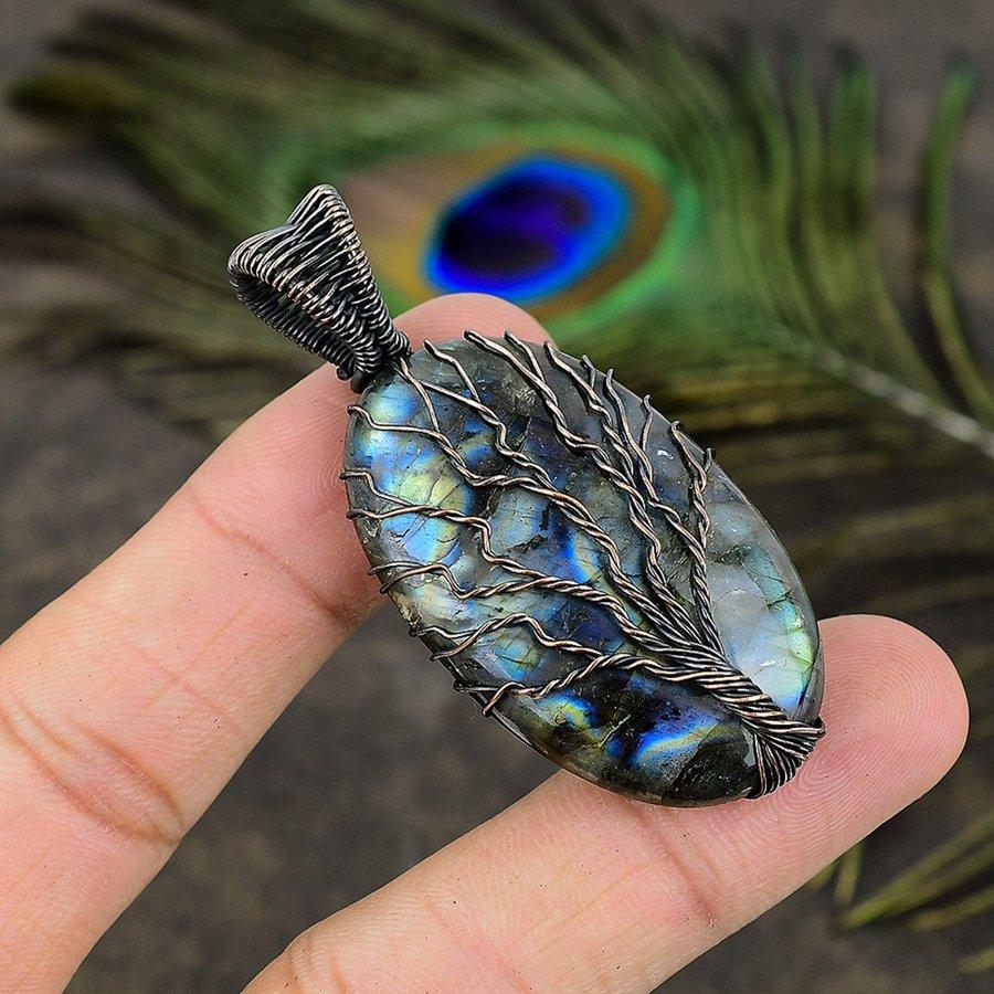 Labradorite Handmade Copper Wire Wrap Jewelry Pendant 2.09" v3E56