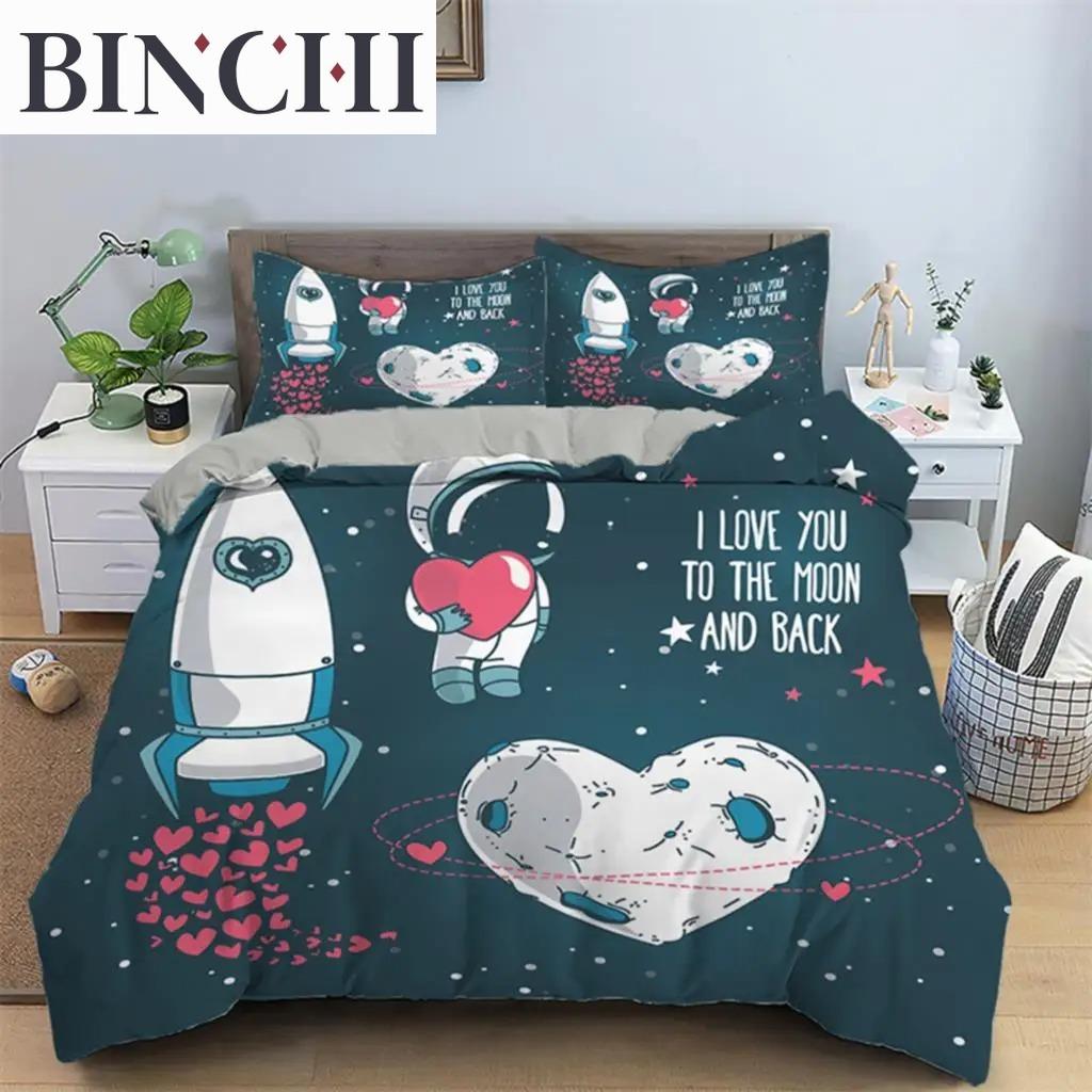 3D Povlak na přikrývku Srdce Lásky Mikrovlákno Luxusní Romantické Téma Ložní Sada King Queen Pro Pár Valentýn Dekorace Ložnice