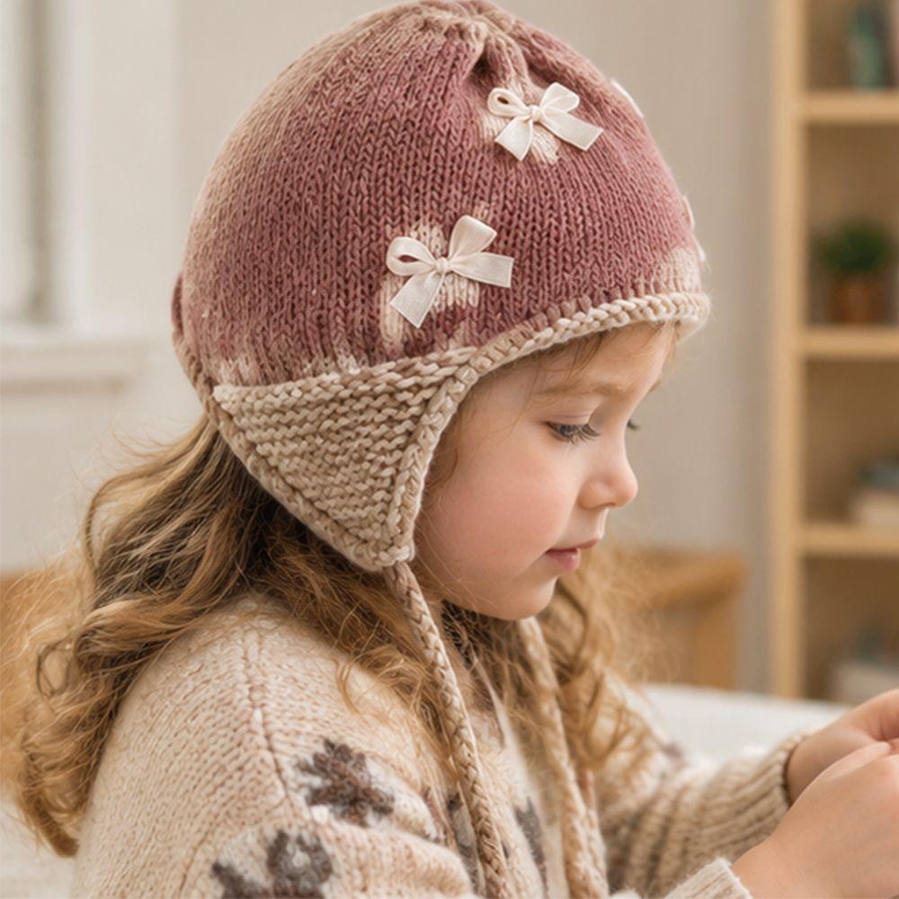 Soft Knit Baby Beanie Bow Decor Girl Hat Wind Proof Kids Hat Kids