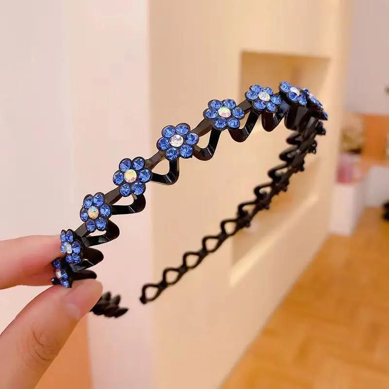 Non-slip Rhinestone Headbands Solid Wave Hairbands for Women Girls Bezel Hair Hoop Ladies Boutique Hair Accessories
