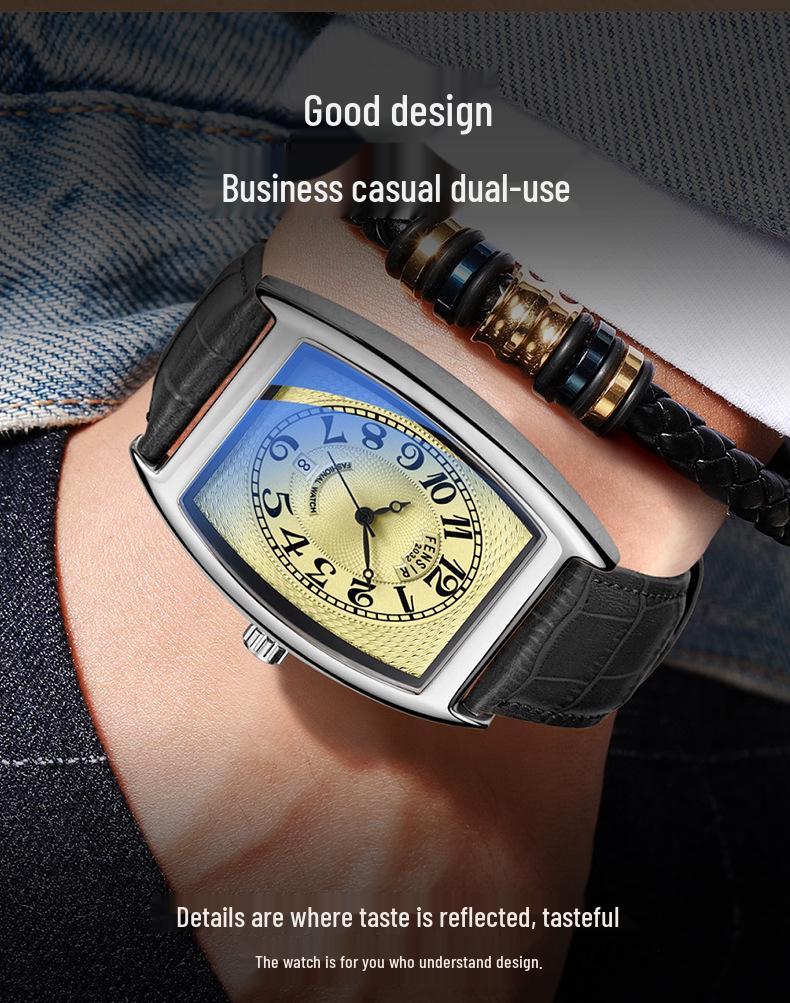 Fins Men's Tonneau Classic Blue Light Retro Business Waterproof Quartz Watch
