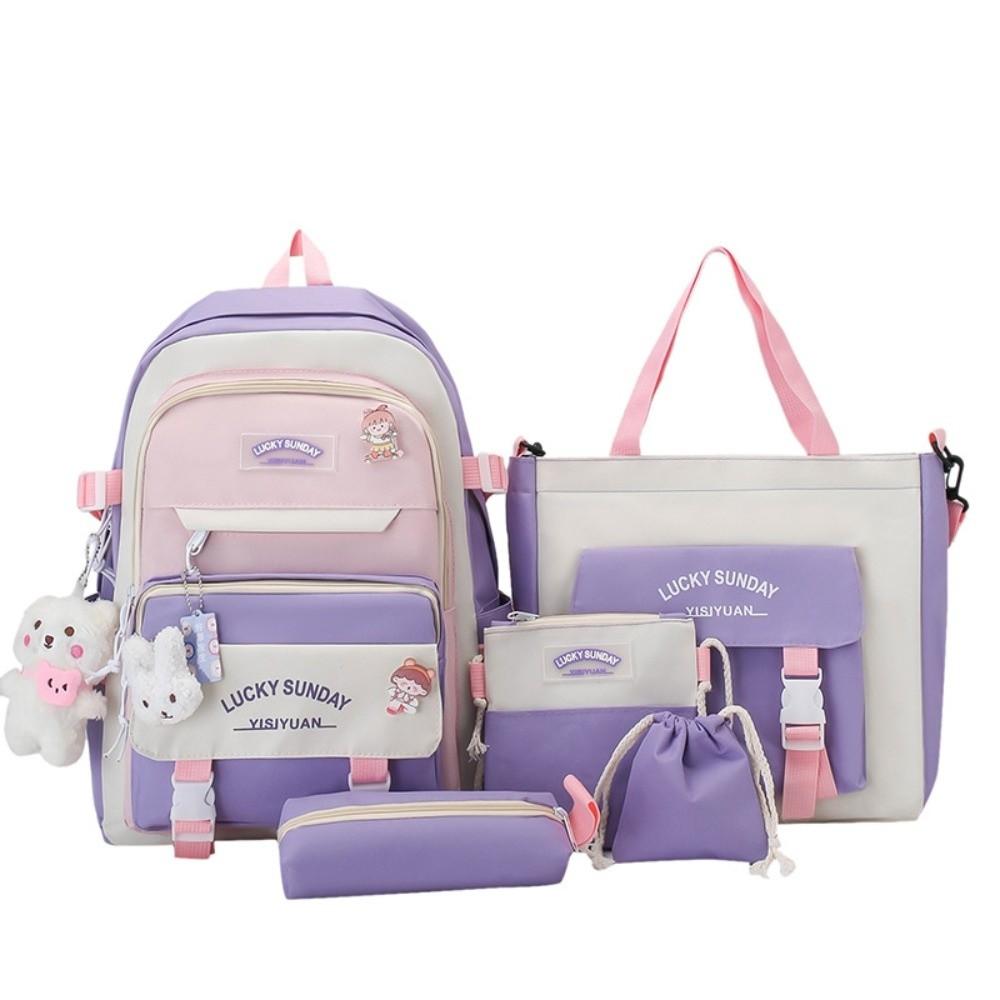 Set di 5 Nuovi Zaini di Grande Capacità Traspiranti con Fibbia Borsa Scolastica per Studenti Astuccio Multifunzionale Scuola