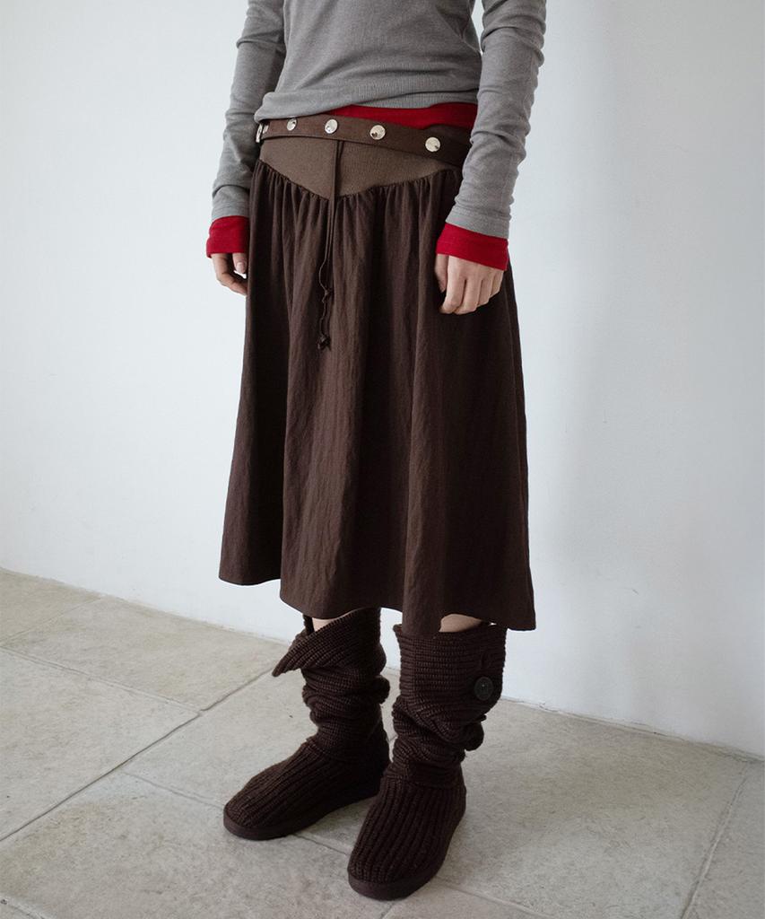 Onseuka Flare Rib Skirt (Brown)