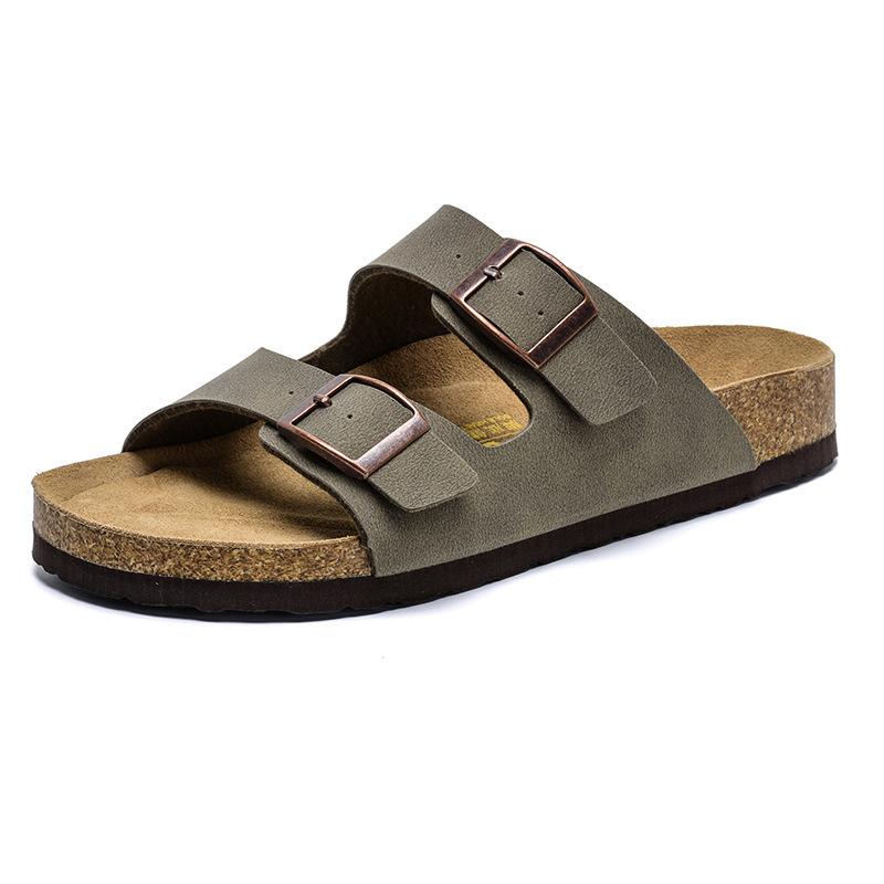 Slippers New Summer Fashion One-word Drag Couple Drag Cork Outdoor Shoes Flat Double Buckle Beach Sandals