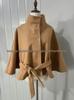 European and American Women's Autumn/Winter Wool Cape Coat with Stand Collar and Belt