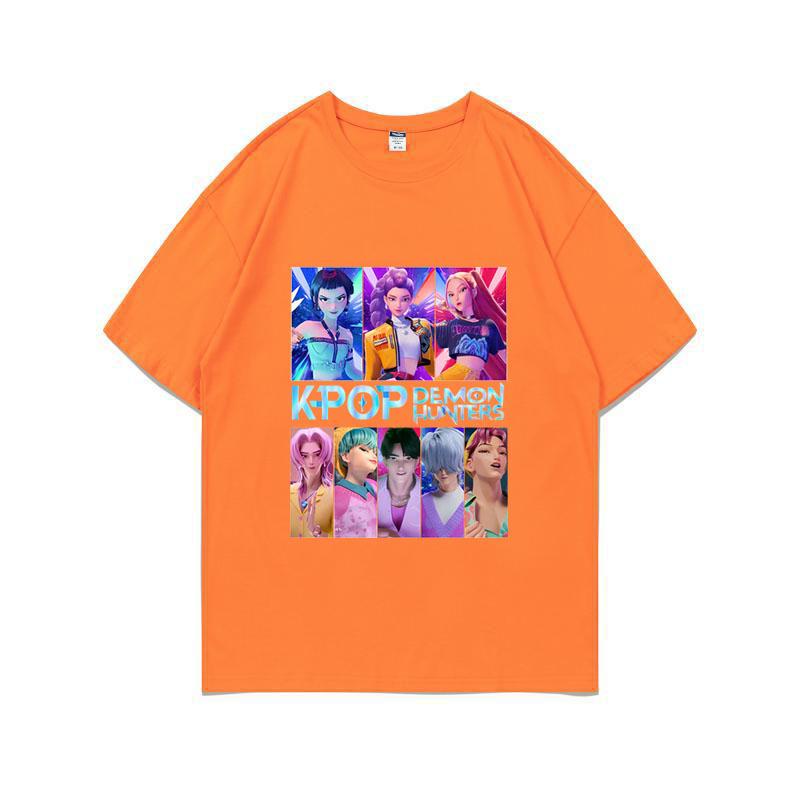 Kpop Łowcy Demonów HUNTRIX Saja Chłopcy Koszulki Dziewczęce Okrągły Dekolt Casualowe Damskie Letnie Koszulki Bawełniana Koszulka Wysokiej Jakości Odzież Topy
