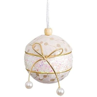 Christmas Balls - BIGBUY CHRISTMAS - Set of 6 - White and Gold - 6 Cm - Polyfoam and Fabric