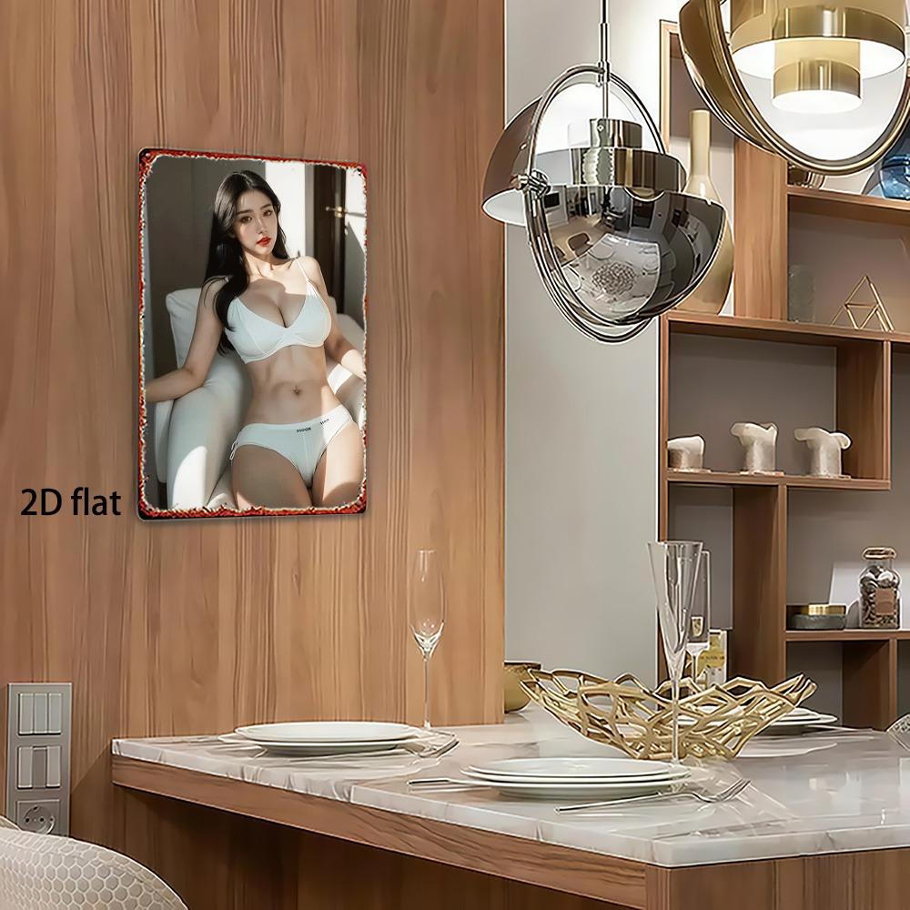 Placca Metallica Vintage - Decorazione Murale Lingerie Donna Sexy, 20x30cm, Senza Cablaggio, Facile da Appendere per Casa/Bar/Caffè/Garage, Classico 2D De