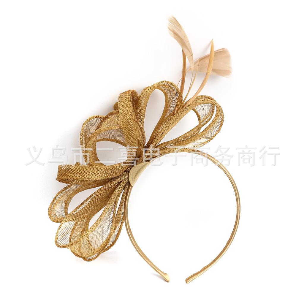 Fine Linen Yarn Bridal Tiara Feather Flower Hairpins Hair Ornaments, Prom Party Headbands, Top Hats