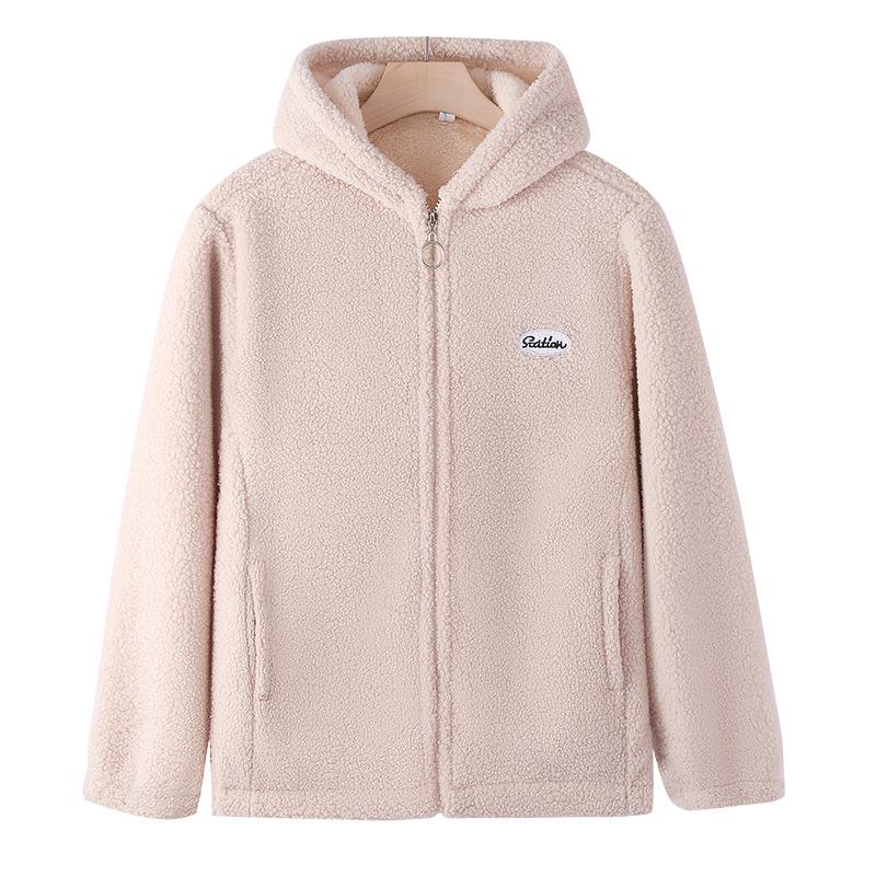 Autumn and Winter Granular Fleece Hooded Jacket Women's Loose Plus Fleece Thickened Western Style Age-reducing Lamb Fleece Top Warm Cotton Coat