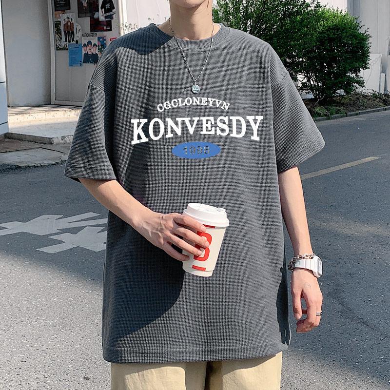 

Молодежный стиль Американские пуловеры Мужская одежда Винтажные Свободные Летние Уличные С принтом Повседневные С коротким рукавом Базовые футболки XXXL темно серый