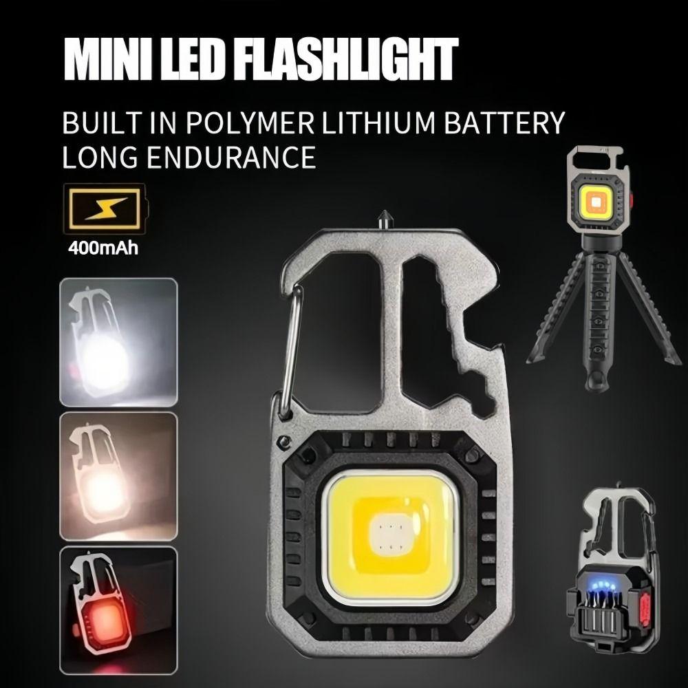 Portable LED Keychain Light with Wrench Screwdriver Safety Hammer Mini Flashlight Pocket Design Rechargeable Work Light