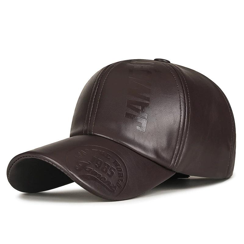 Autumn and Winter Unisex Outdoor Warmth Hat PU Leather Baseball Cap Leisure Sports Middle-aged Windproof Hat Travel Hats Cycling Cap Ski Caps
