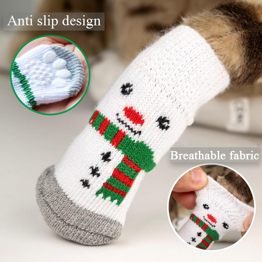 Christmas Pet Knitted Socks for Small Dogs Cat Shoes Chihuahua Boots for Winter Warm Indoor Wear Slip On Paw Protector