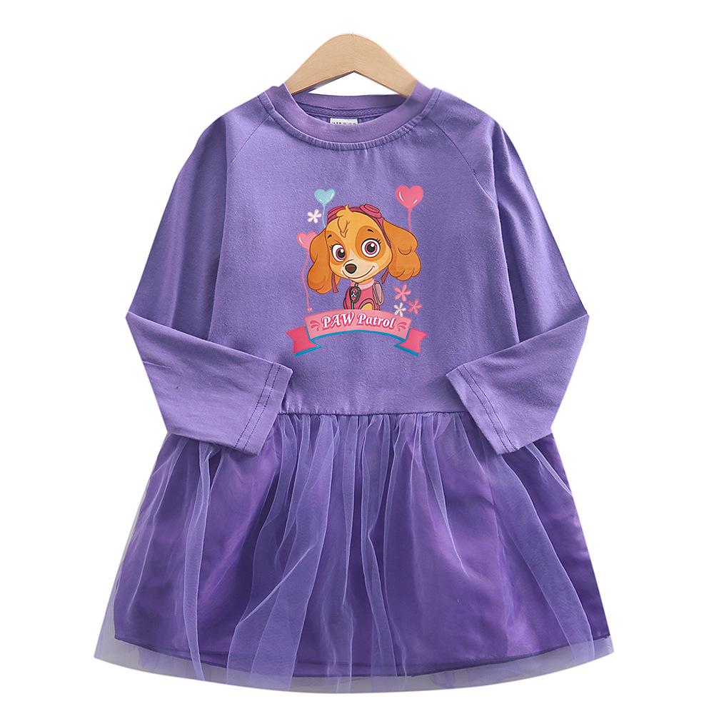 Paw Patrol Girls' Long Sleeve Princess Mesh Dress - Stylish Spring/Autumn Skirt for Kids