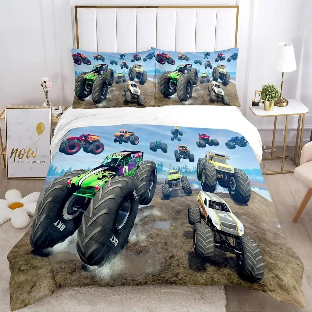 Cartoon Monster Truck All Season Duvet Cover Comforter Bedding Sets Soft Quilt Cover And Pillowcases Singledoublequeenking