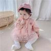 Korean Style Baby Girl Double-Layer Romper for Spring & Autumn - Sweet Temperament Outfit for 100-Day Celebrations & Outings