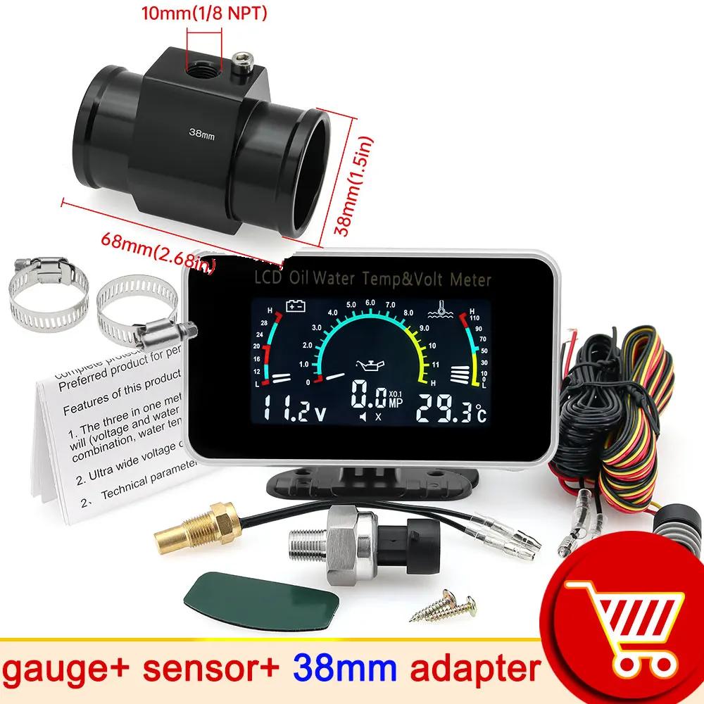 AD 3 In 1 LCD Automobile Digital Water Temperature Gauge Oil Pressure Gauge Voltmeter Water Temperature Sensor Adapter for Car