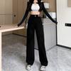 Hong Kong Style High Waist Double Buckle Wide Leg Jeans Women's Spring and Autumn New Loose Mopping Casual Straight Jeans