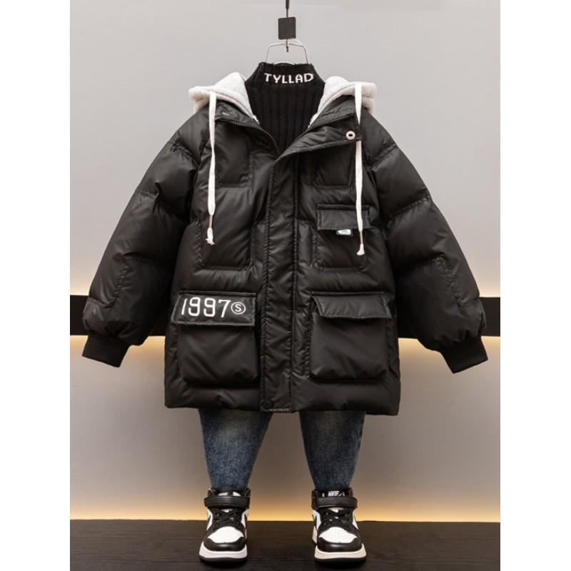 Boys Winter Keep Warm Jacket Teenager Hooded Zipper Outerwear 4-14 Years Kids Clothes