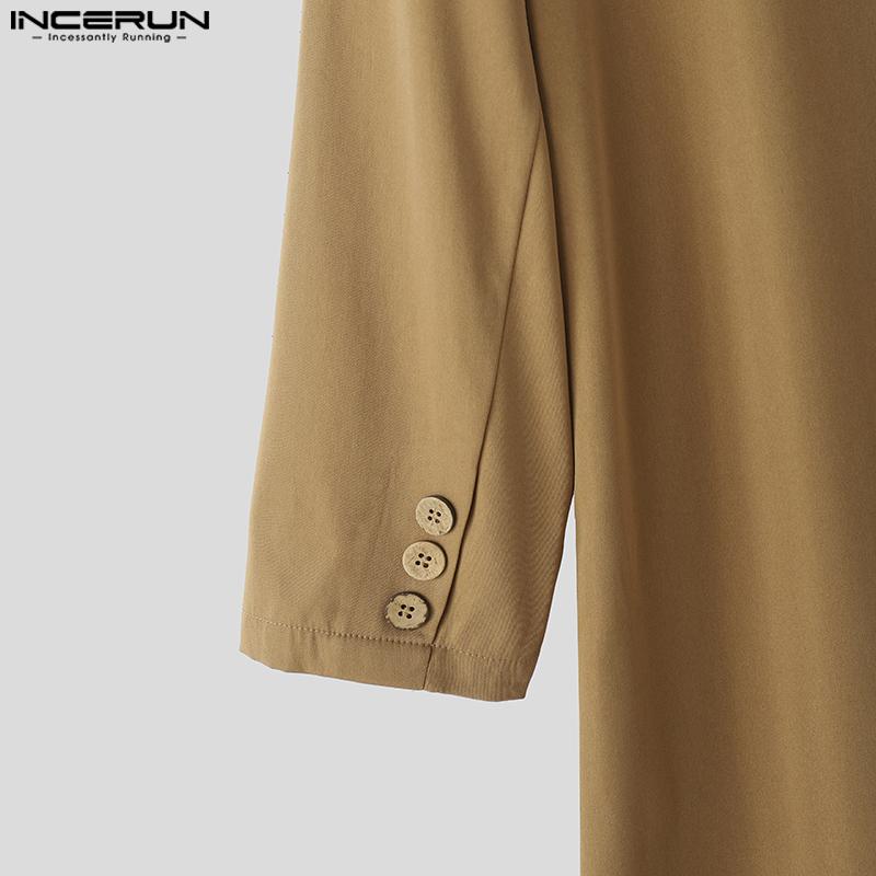 INCERUN Men Autumn Long Sleeve Buttons High Splits Long Coats Windbreaker