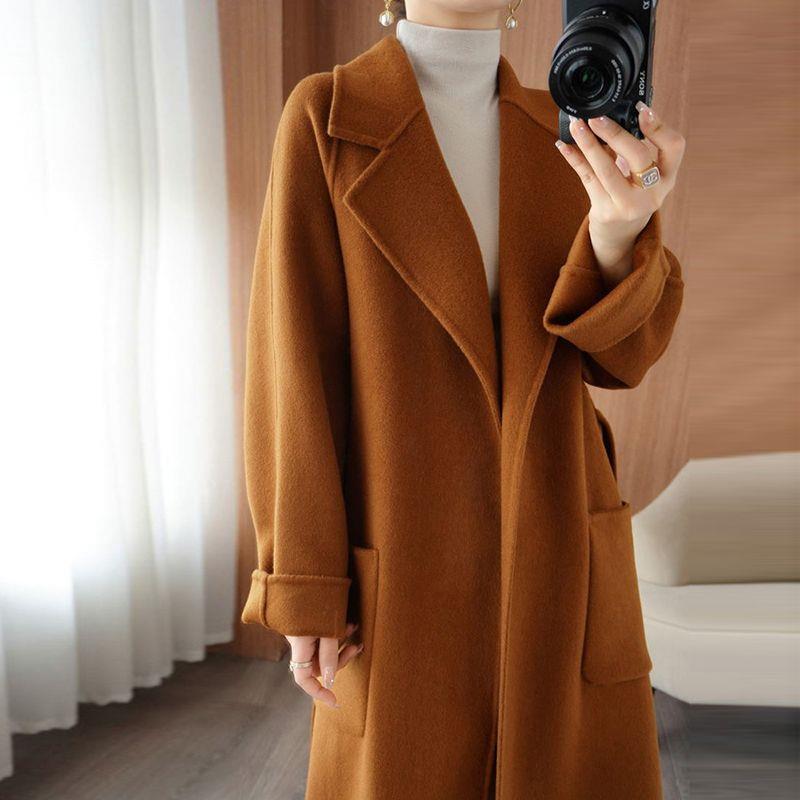 Women's Plus Size Double-Sided Wool Overcoat, Long Loose Fit (Autumn/Winter 2025)