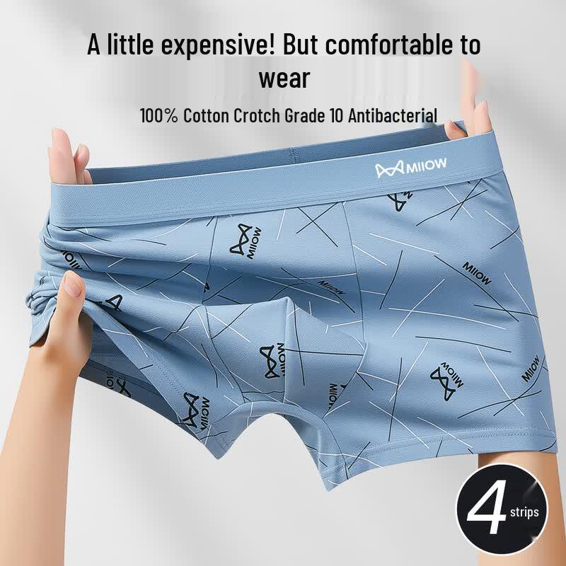 Mao Ren Men's 10A Antibacterial Pure Cotton Boxer Briefs 4-Pack