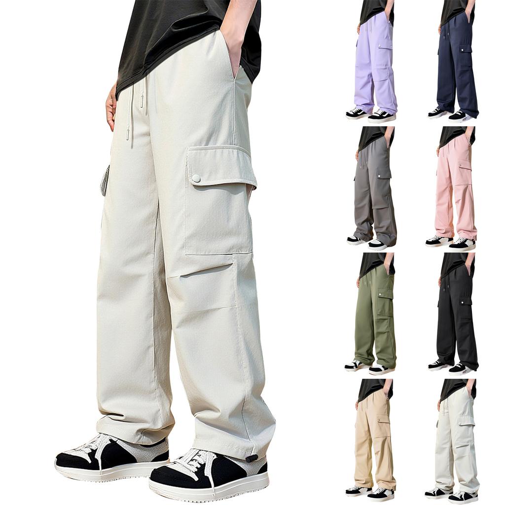 Men's Solid Color Loose Pocket Work Trousers Men's Casual Fashion Work Trousers