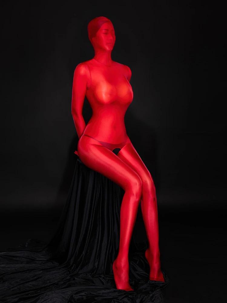 Sexy Donna Cosplay Cameriera Body Brillante Lucido Tuta Intera Modellante Body Coprente Completo Collant Elastici Trasparenti Gioco Sessuale Ootd
