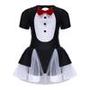 Girls Penguin Costume Color Contrast Sequins Dress Round Neck Short Sleeve Bow Tie Buttons Puffy Mesh Skirt