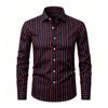Men's Long Sleeved Shirt, Simple Men's Vertical Stripe Printed Long Sleeved Shirt, Vertical Line Lapel Shirt, European and Ameri