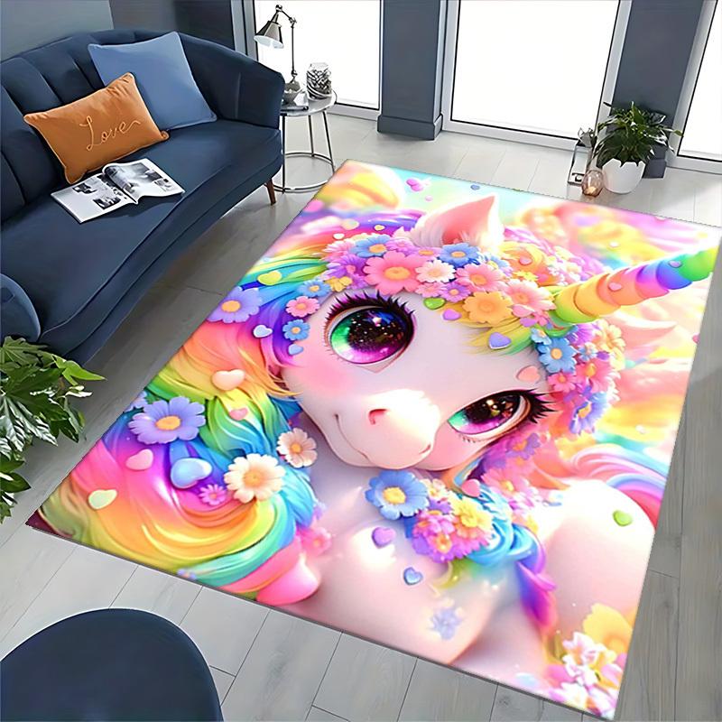 1pc Rainbow Unicorn Office Chair Mat - Anime Cartoon Design, Non-Slip Carpet for Home Decor, Suitable for All Seasons.H070