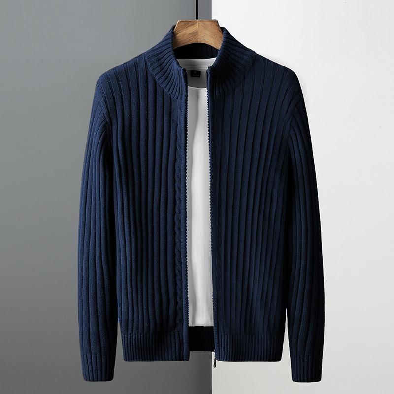 Autumn and Winter Men's Knitted Sweater Cardigan Loose Zipper Round Neck Solid Color Long-sleeved Jacket Top