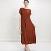 Miyake Summer Sleeveless Pleated A-Line Dress with a Waist-Cinching Round Neck Design