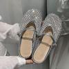 Inner height increase golden rhinestone mesh hollow bag head half slippers women's shoes outer wear 2025 summer Mary Jane sandals